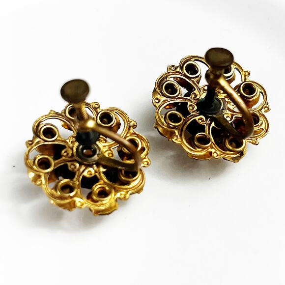 Cameo & Rhinestone Vintage Screw Back Earrings - Picture 5 of 6